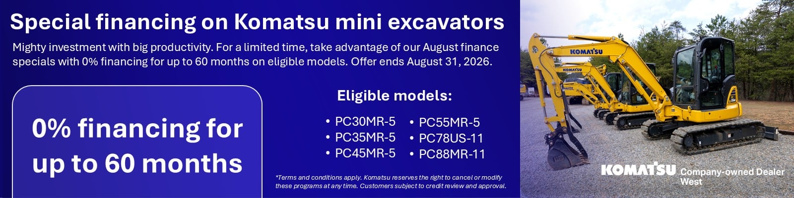 Special financing on Komatsu mini excavators